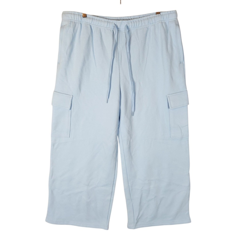 Lands End Cargo Sweatpants Women's 1X Light Blue High Rise Wide Leg Fleece-Lined
